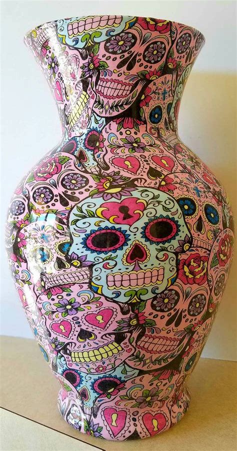 Custom Vase Hydro Dipped In Sugar Skulls Pattern Sugar Skull Hydro