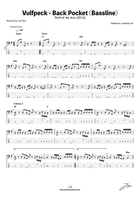 Vulfpeck Back Pocket Bassline Sheets By Jonathan Lai