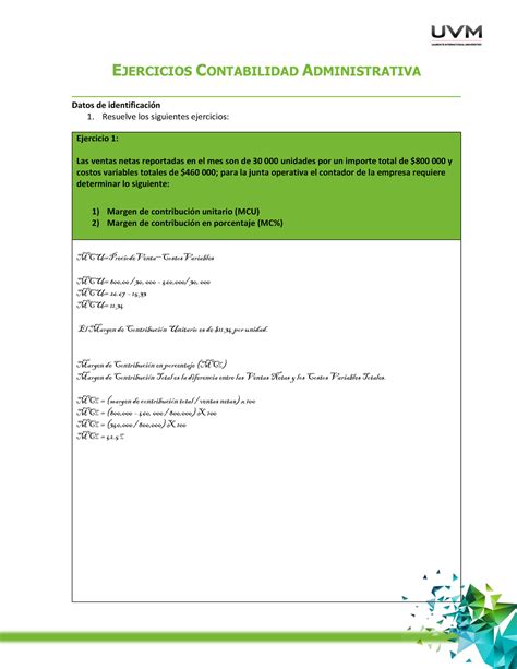 U Ejercicios A Conta Ejercicios Contabilidad Administrativa Datos