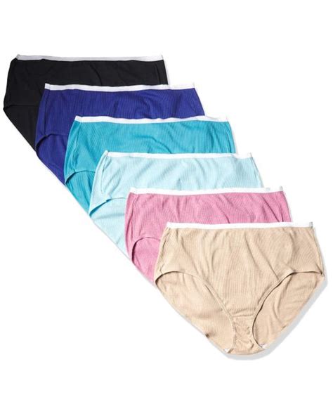 Hanes Plus Size Ribbed Cotton Briefs 6 Pack In Blue Lyst