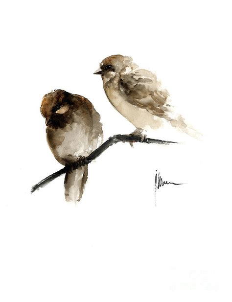 Two Sparrows Watercolor Art Print Painting Painting By Joanna Szmerdt