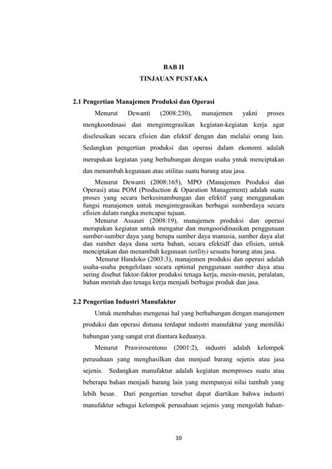 BAB II TINJAUAN PUSTAKA 2 1 Pengertian Manajemen Produksi