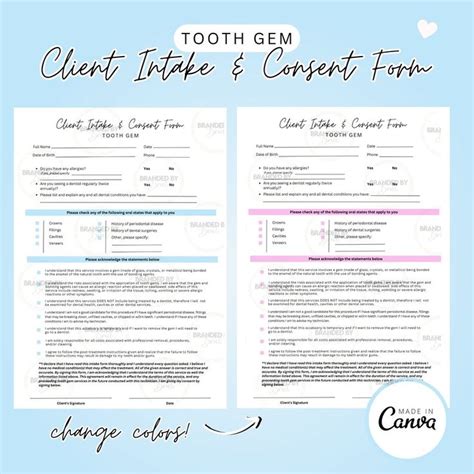 Editable Tooth Gem Consent Form Template Etsy Consent Forms Tooth