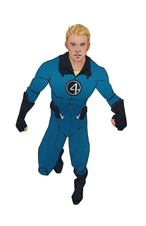 a drawing of a man in blue and black suit with his hands on his hips