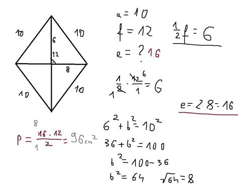 Oblicz przekątną rombu o boku 10 cm i przekątnej 12 cm Brainly pl