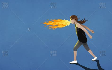 Angry girl breathing fire - Offset stock photo - OFFSET