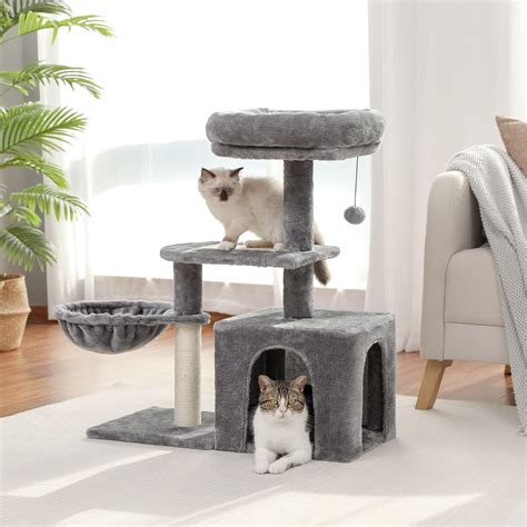 Petepela Cat Tree For Small Indoor Cats Plush Cat Tower With Large Cat