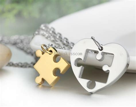 Pcs Couples Stainless Steel Heart Puzzle Pendant Necklace Valentine S