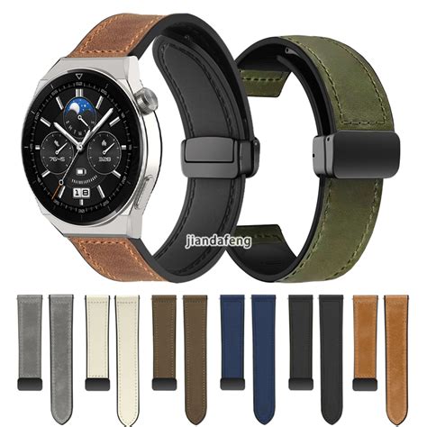 華為 D 扣磁性折疊扣帶皮革矽膠運動錶帶適用於 Huawei Watch Gt4 Gt3 Pro Gt5 46mm 43 蝦皮購物