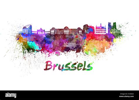 Brussels skyline in watercolor splatters Stock Photo - Alamy