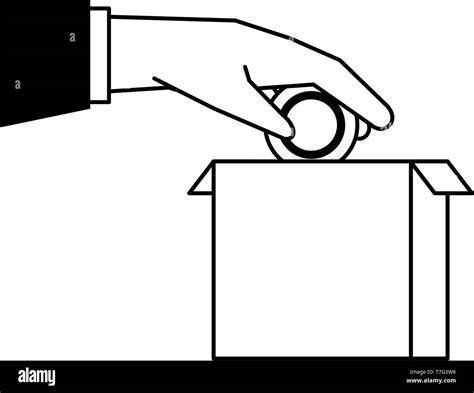 Hand Depositing Coin In Box Cartoon Black And White Stock Vector Image