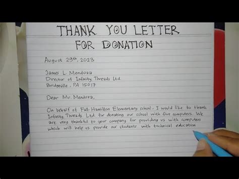 Professional Thank You Letter For Donation