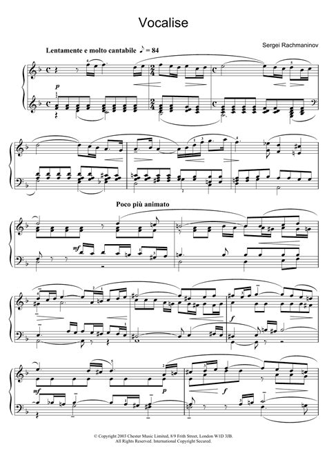 Vocalise Par Sergei Rachmaninoff Partitions Pour Piano Solo Sur Sheet