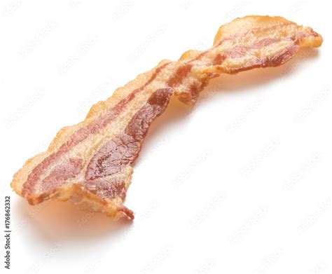 Cooked Crispy Slice Of Bacon Isolated On White Background Adobe