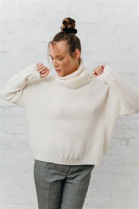 Damski Golf Oversize Bia Y Cowl Neck Knit Sweater Sweaters Clothes