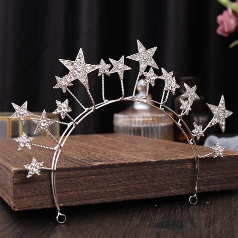 Silver Star Tiara Celestial Crystal Crown Star Crystal Etsy