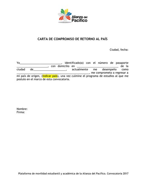 Carta De Compromiso De Retorno Al PaÍs