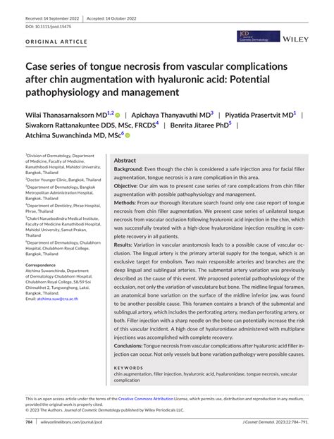 Pdf Case Series Of Tongue Necrosis From Vascular Complications After Chin Augmentation With