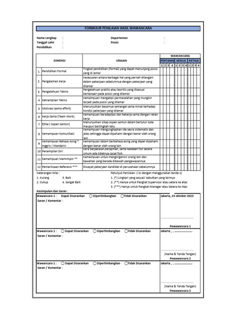 Form Penilaian Wawancara Pdf