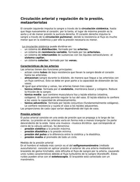 Circulación Arterial y Regulación de la Presión Metaarteriolas