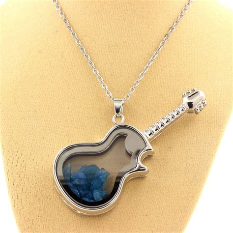 Pendant Apatite Blue Neon Brut Model Guitar Original Chain Natural