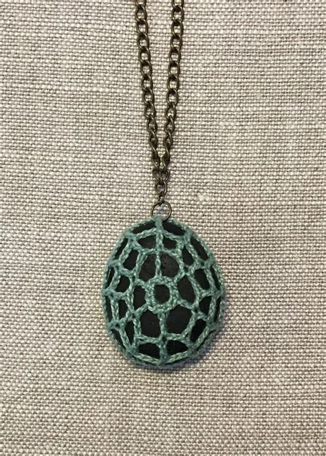 Seafoam Green Crochet Lace Stone Necklace Unique Nature Inspired Jewelry