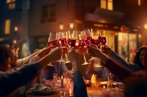 Premium Photo A Group Of Friends Raising Glasses In A Toast Generative Ai