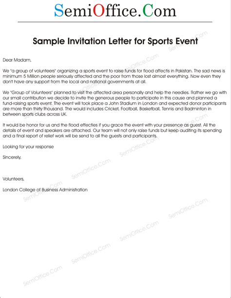 Letter Of Invitation For Sports Event Template SemiOffice