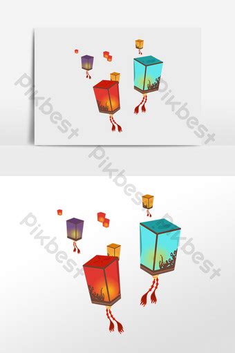 Beautiful Romantic Mid Autumn Festival Kongming Lantern Vector Elements