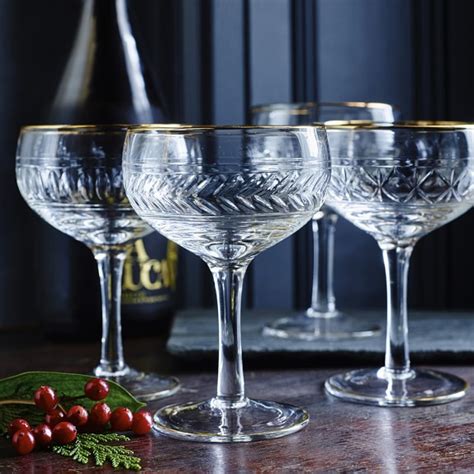 Mixed Cut Gold-Rimmed Coupe Glasses, Set of 4 | Williams Sonoma