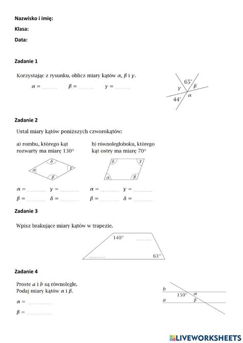 Sprawdzian Figury Na Płaszczyźnie Online Exercise For Live Worksheets