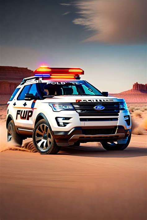 the police car is driving through the desert