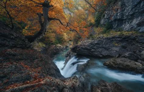 Wallpaper Autumn Trees Stream Rocks Waterfall River Spain Spain