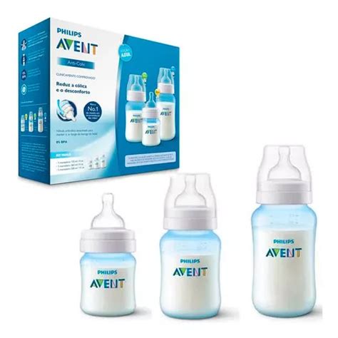 Kit Mamadeira Avent Clássica Anti colic 125 260 330ml Azul Cor Azul