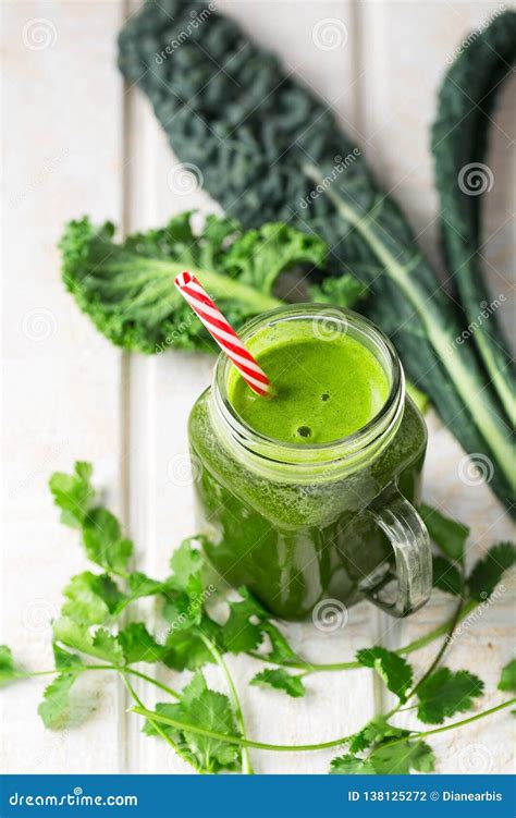 Healthy Fresh Green Juice In A Glass Jar Stock Photo Image Of Detox