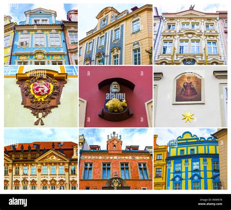 Collage from fragments of facades of old houses and old architecture in old town Stock Photo - Alamy