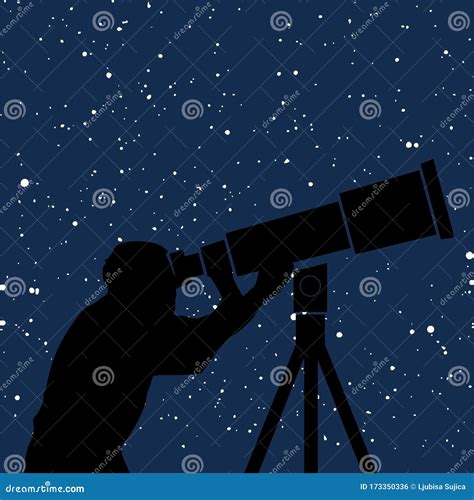 Astronomer Looking Through Telescope Man Looking Through Huge Telescope Icon Stock Vector