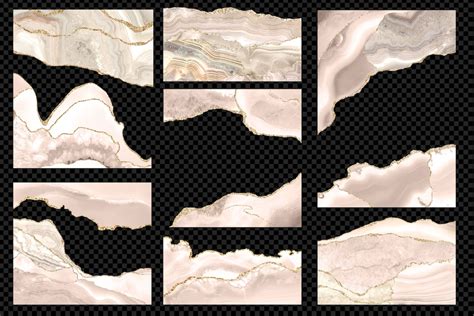 Ivory And Gold Agate Borders Digital Watercolor Cream Geode Etsy