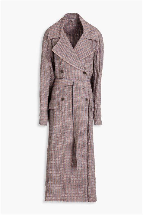 Mcq Alexander Mcqueen Gingham Crinkled Linen And Cotton Blend Trench