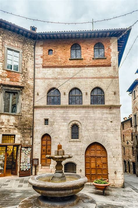 View Of Palazzo Del Bargello Medieval Building In Gubbio Italy Stock