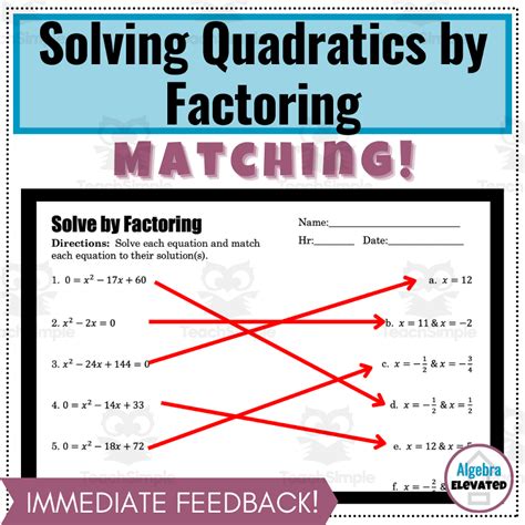 Solving Quadratic Equations By Factoring Matching Worksheet By