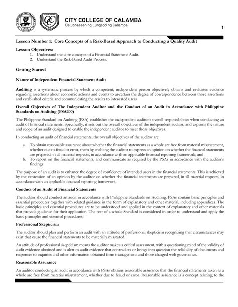 AUD2 Lesson 1 Core Conceptsofa Risk Based Approachto Conductinga