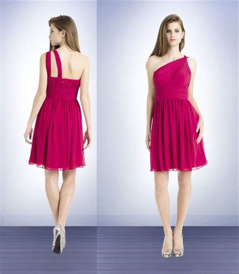 Chiffon Fuschia Short Bridesmaids Dresses One Shoulder Glamorous A Line