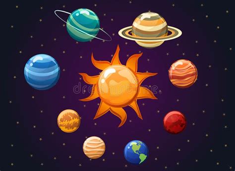 Ilustração Do Vetor Do Sistema Solar Isolada No Fundo Do Espaço