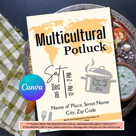 Multicultural Food Potluck Invitation Template International Food