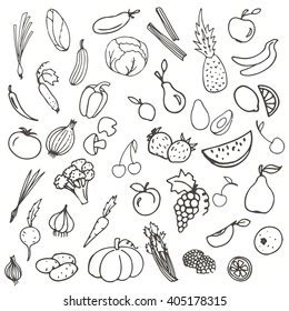 Doodle Set Fruits Vegetables Stock Vector Royalty Free 65499016