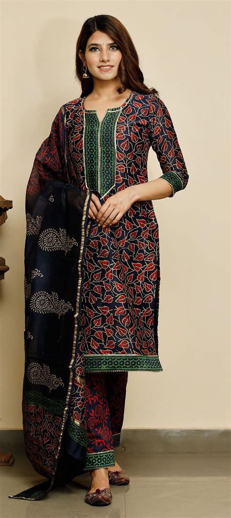 Designer Festive Reception Blue Color Cotton Fabric Salwar Kameez