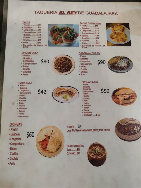 Carta Del Restaurante Tacos El Rey Del Guadalajara Guadalajara