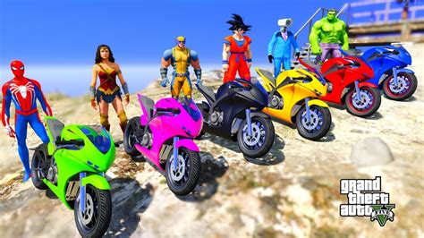 Spiderman With Superheroes Amazing Ramp Epic Stunts On Motorbikes