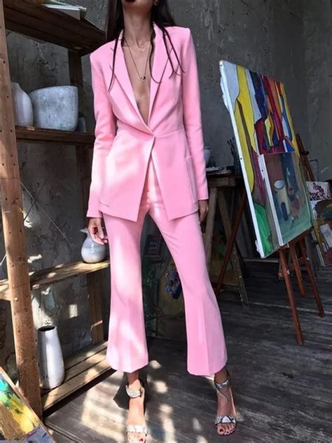 New 2019 Pink Formal Pant Suits For Weddings Prom Women Business Suits